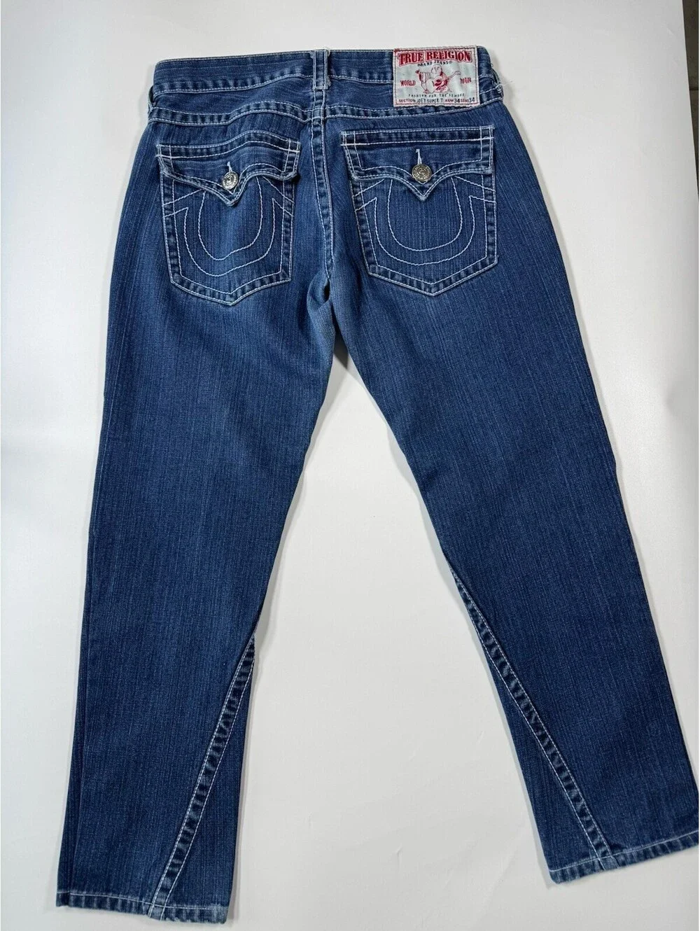 True Religion Joey Super T Jeans Mens 34x30 Bootcut Dark Wash USA Y2K Hemmed
